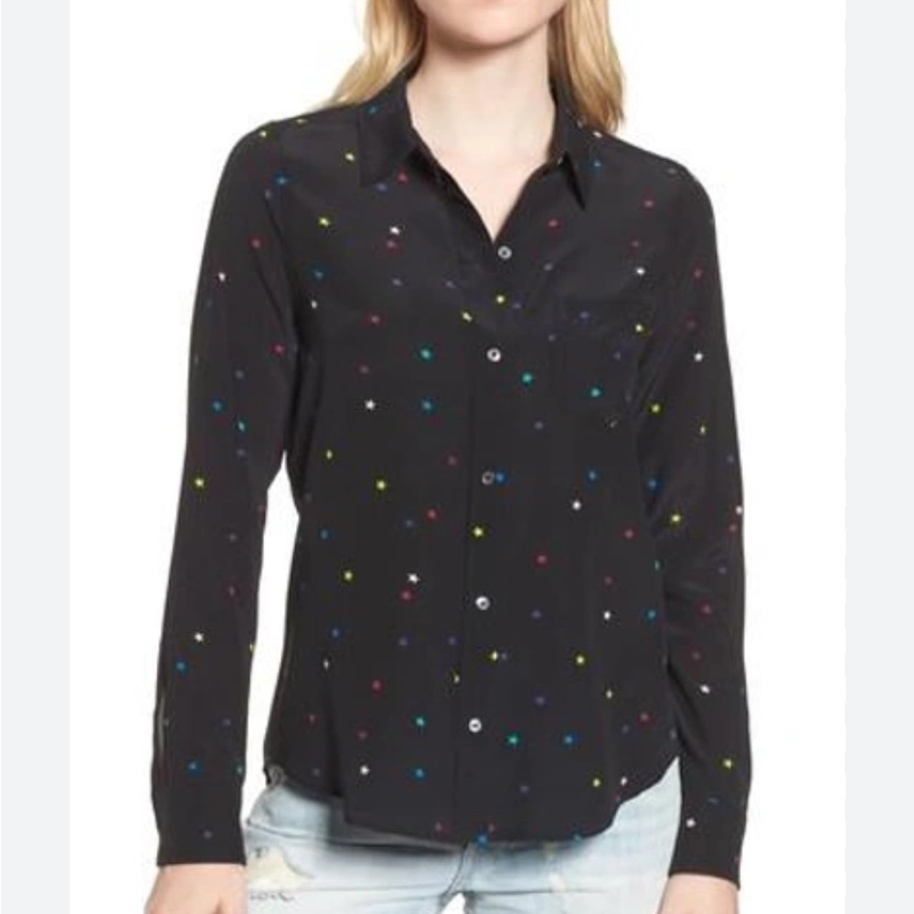 Rails Kate Shirt with Colorful Rainbow Stars on Black Silk Size Small